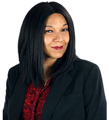 a woman with black hair wearing a black suit