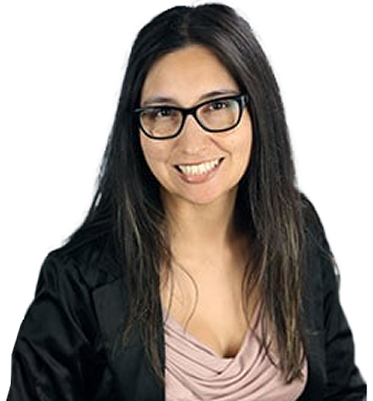 a woman wearing glasses and a black jacket